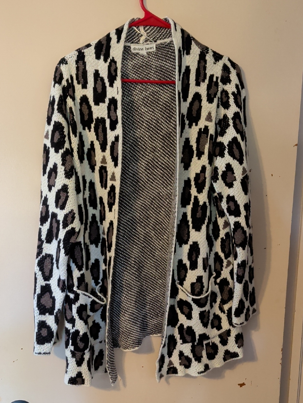 Divine Heart Black & White Leopard Open-Front Cardigan